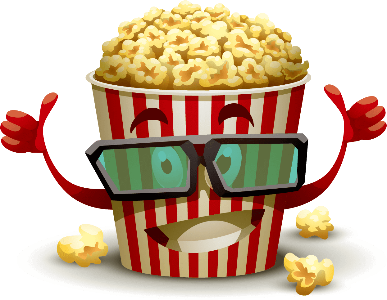 Funny Cartoon Movie Popcorn Bucket with Glasses and Red Gloves PNG