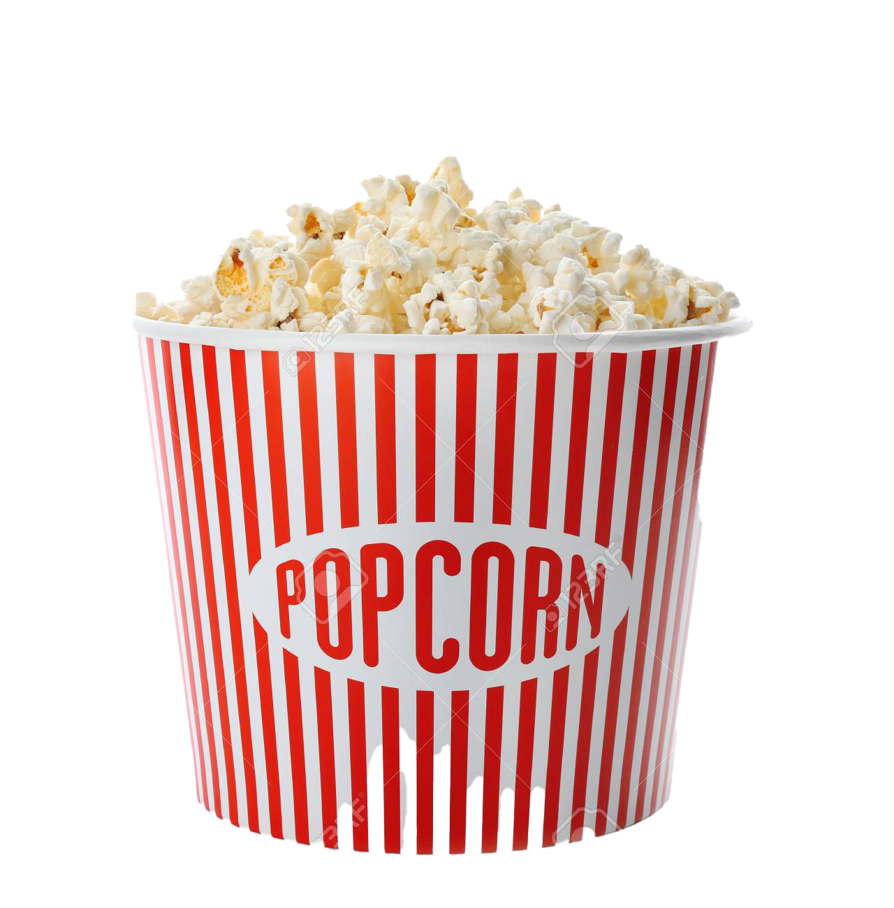 Large Red Branded Popcorn Cup Filled with Buttered Corn PNG Product Image