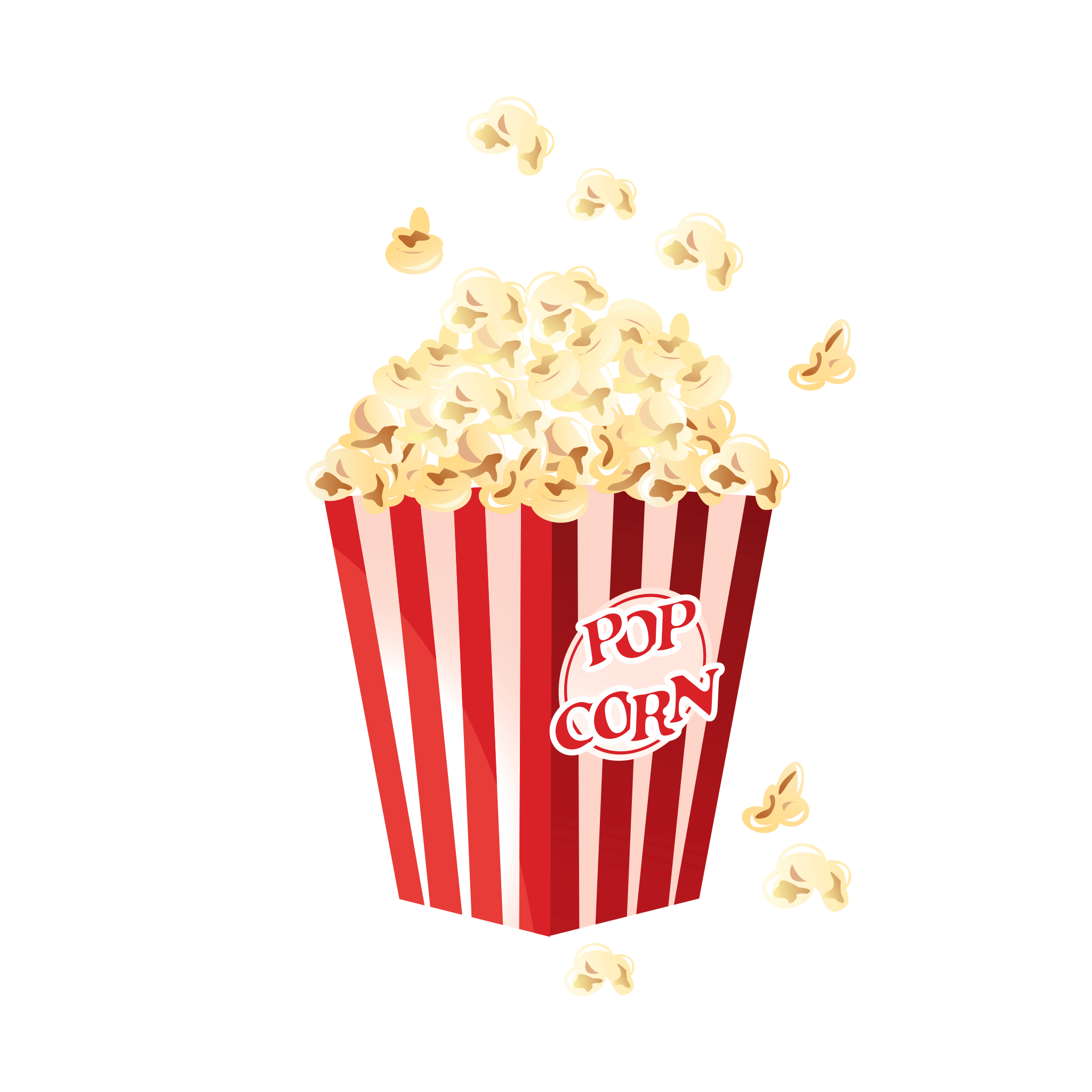 Mini Red Striped Popcorn Cup Sprinkled with Popped Kernels PNG Illustration