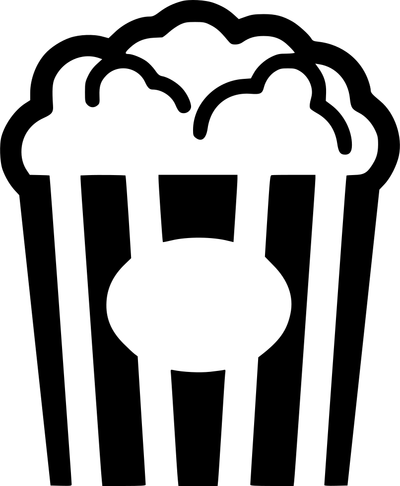 Minimal Black Popcorn Bucket Silhouette with Popped Corn PNG Icon