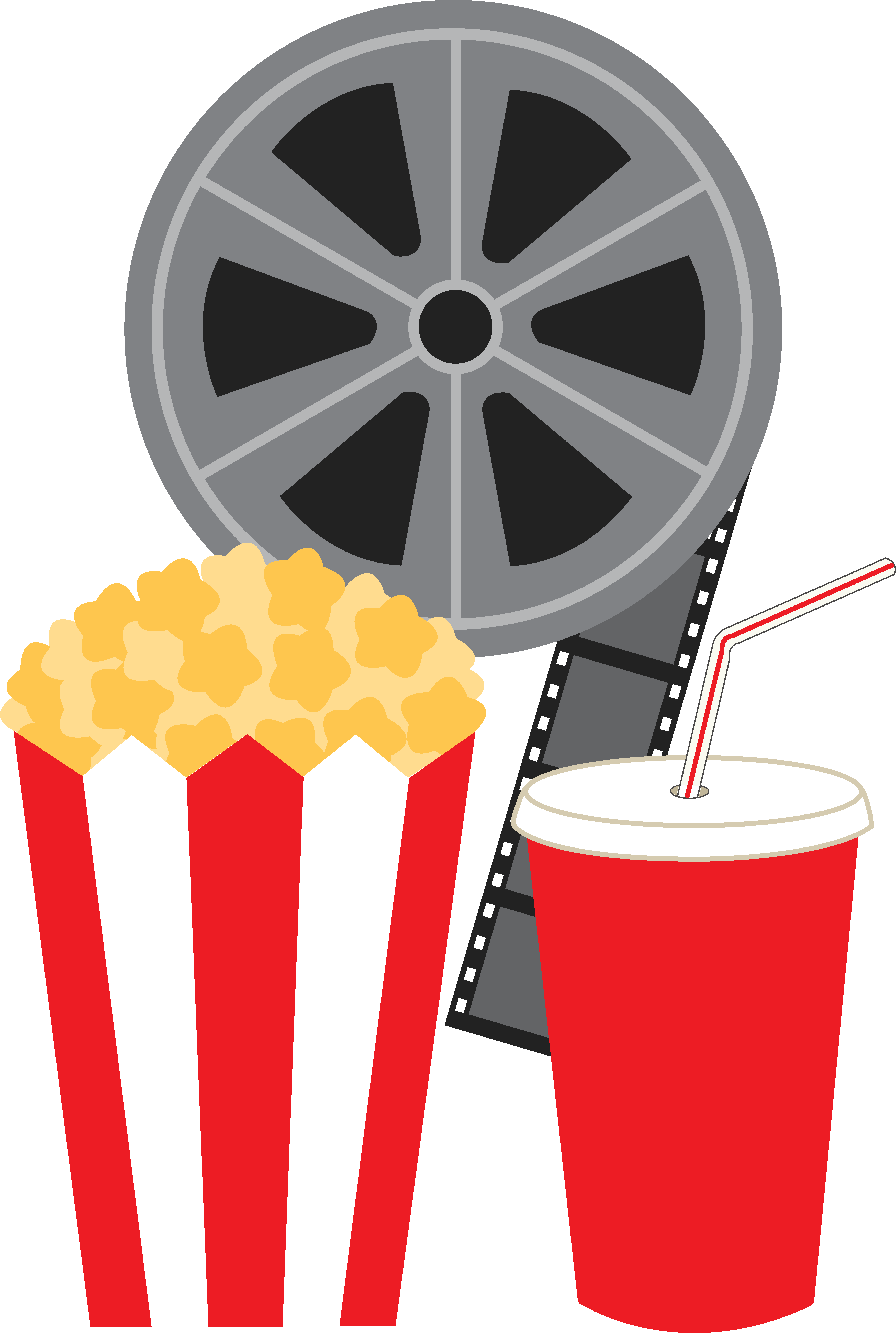 Movie Night Icon with Film Reel Soda Cup and Popcorn PNG Illustration