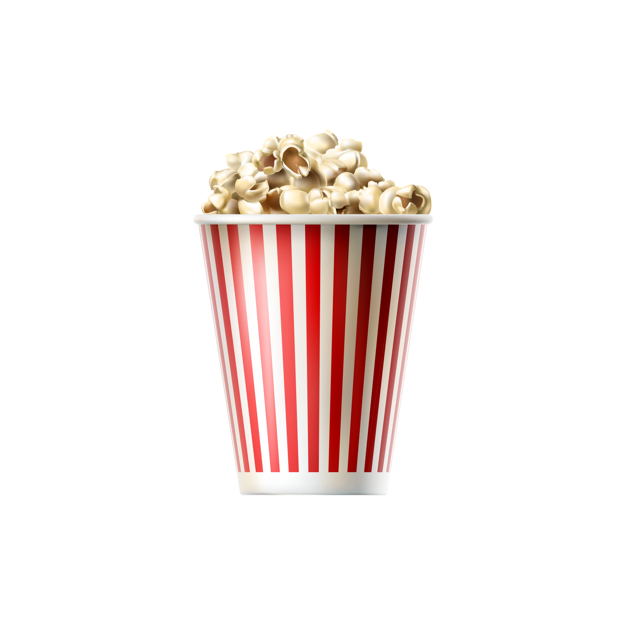 Narrow Red and White Striped Popcorn Carton with Popped Corn PNG Image