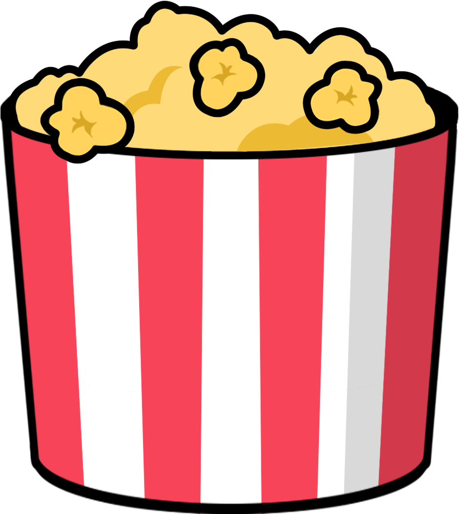 Red and White Cartoon Popcorn Tub with Popped Corn PNG Illustration