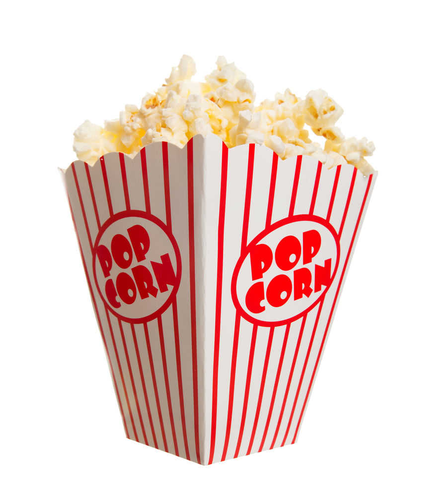 Red and White Popcorn Carton with Classic Round Brand Logo PNG Image