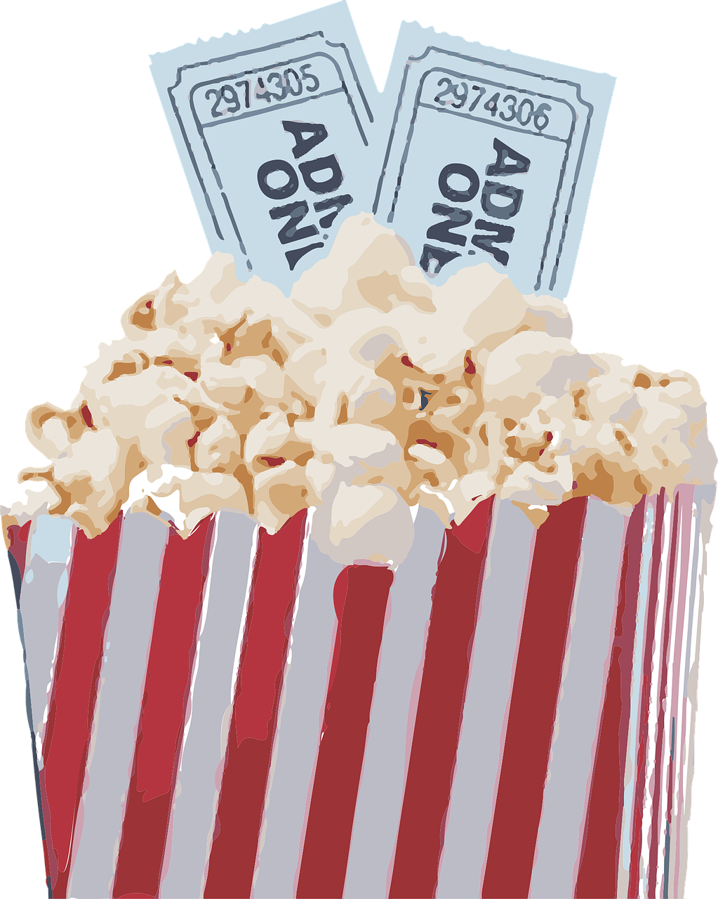 Red and White Striped Popcorn Cup with Golden Popped Kernels PNG Graphic