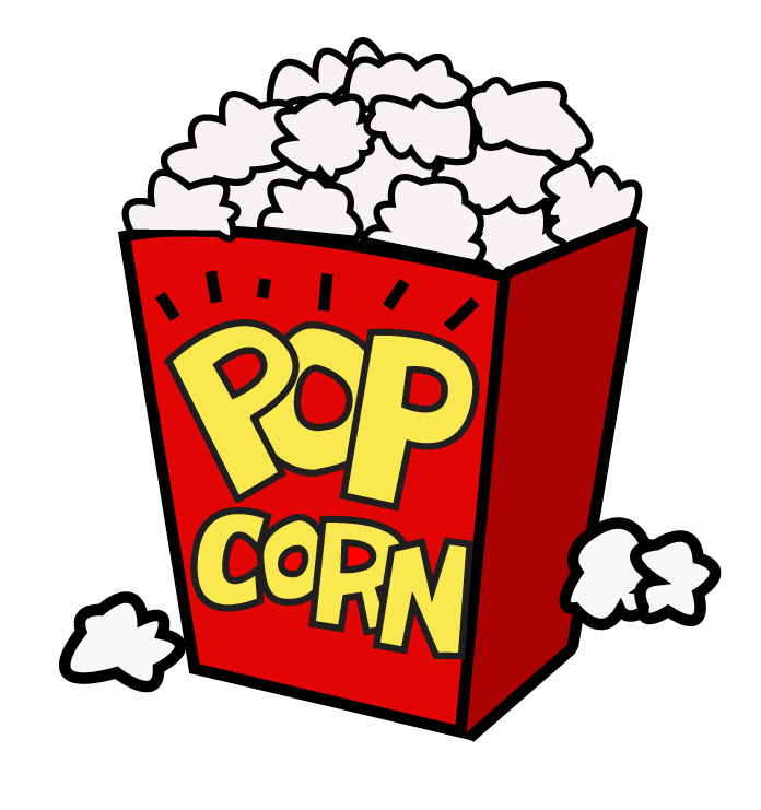 Red Popcorn Snack Box with Cloud Shaped Popped Kernels Cartoon PNG