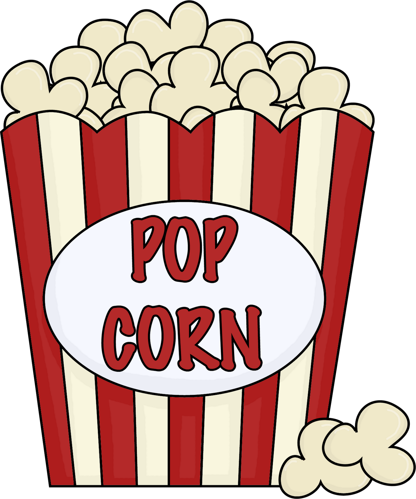 Red Striped Popcorn Carton with White Popped Corn Cartoon Icon PNG