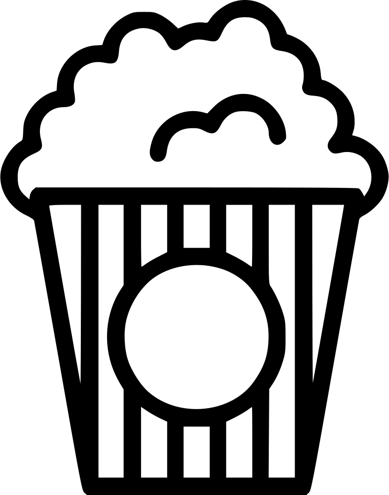 Simple Black Line Cinema Popcorn Carton Icon PNG Graphic
