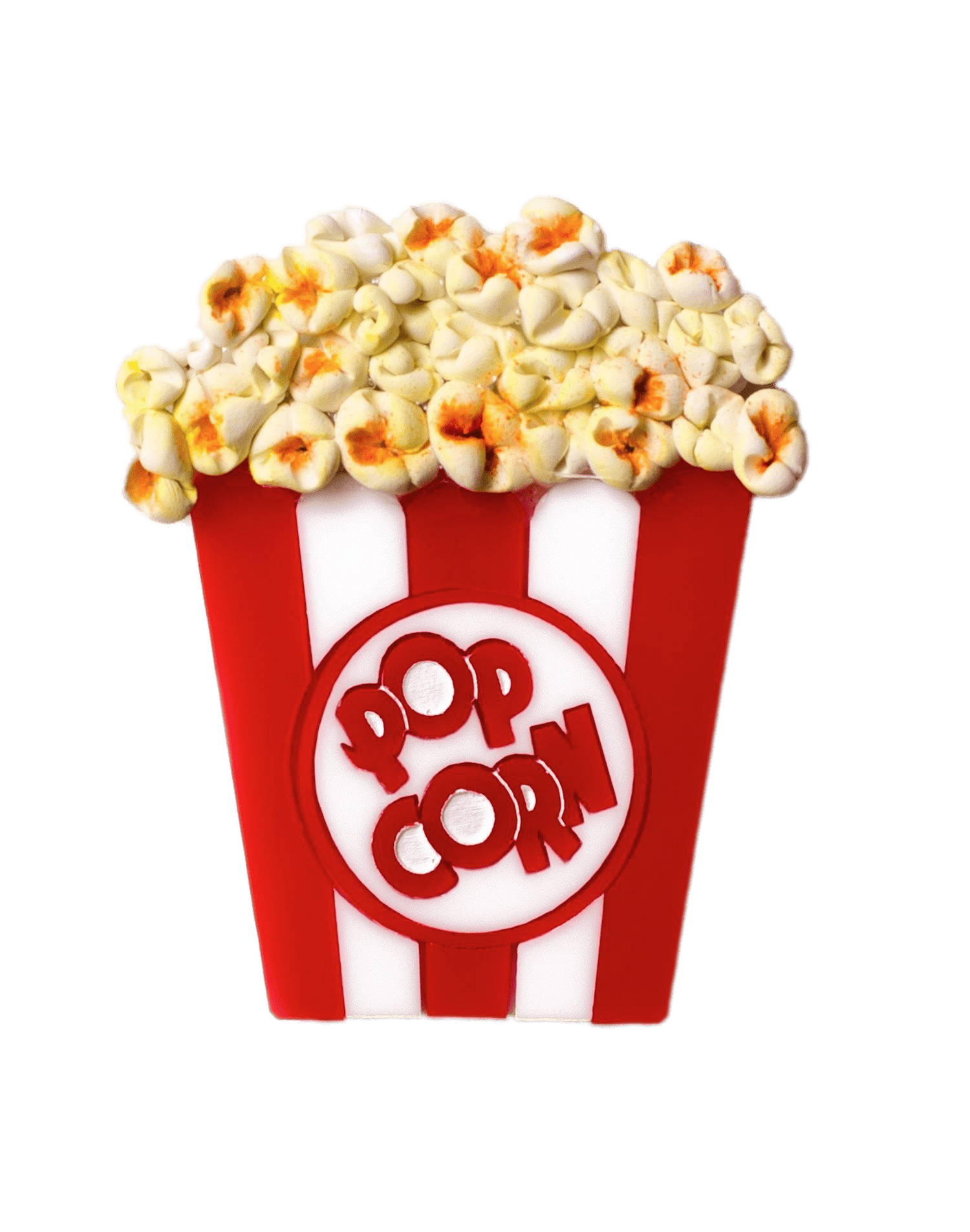 Small Red Popcorn Carton with White Logo and Popped Corn PNG Illustration