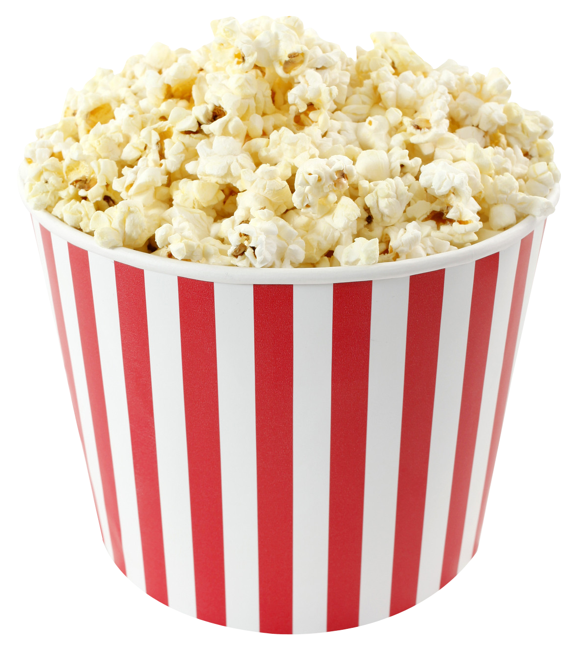 Tall Red and White Striped Popcorn Bucket Filled to the Top PNG Image