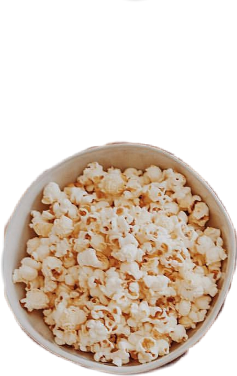 Top View of Fresh Popcorn in Small Round White Bowl PNG Food Image