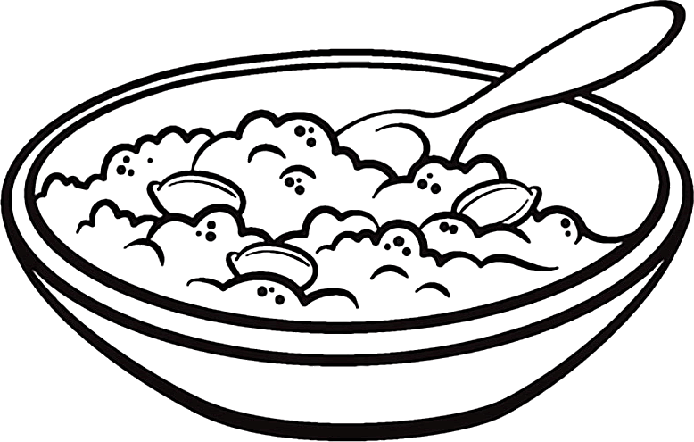 Black Outline Bowl of Steaming Porridge with Spoon Food Icon PNG