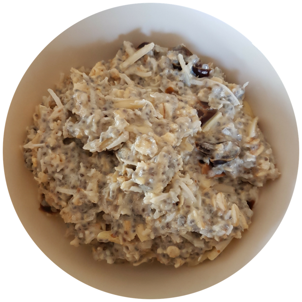 Brown Breakfast Oatmeal with Raisins and Chopped Nuts in Bowl PNG Image