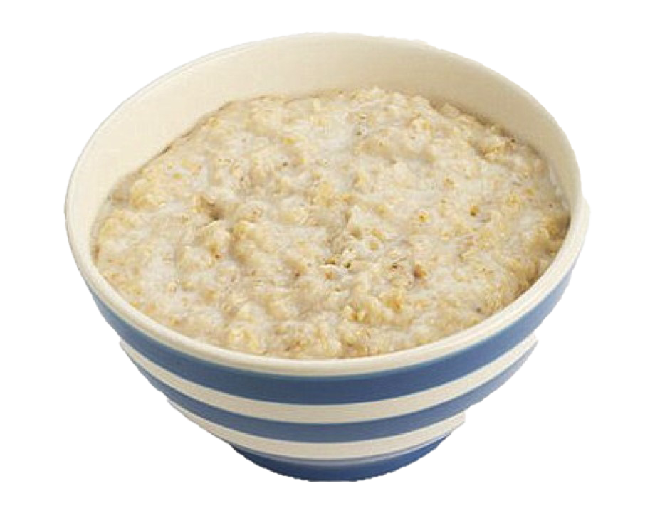 Creamy Oatmeal Porridge in Blue and White Ceramic Bowl PNG Image