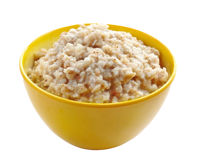 Creamy Plain Oatmeal Porridge in Bright Yellow Bowl PNG Image