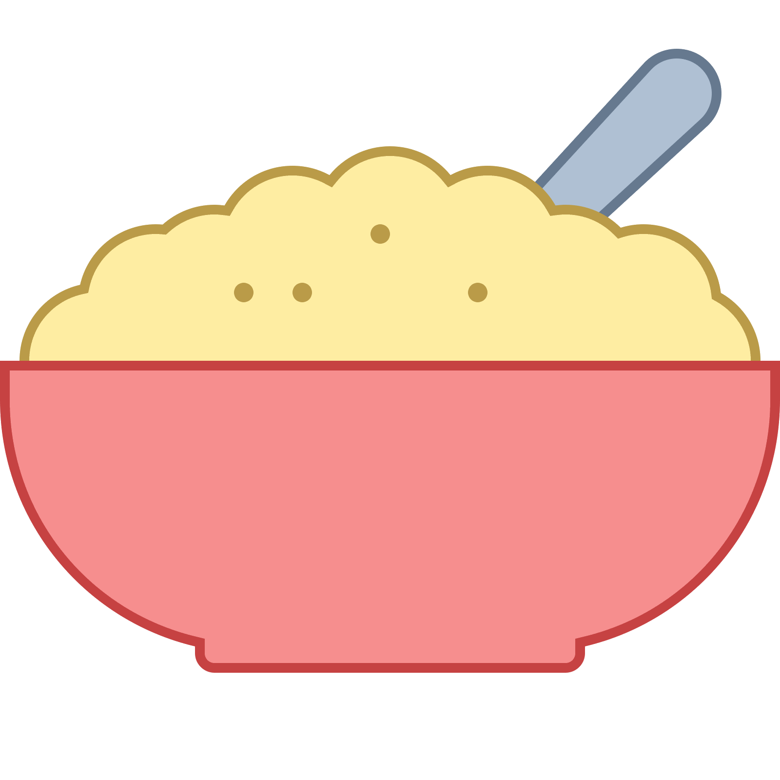 Cute Pink Bowl of Oatmeal with Spoon Cartoon Food Graphic PNG
