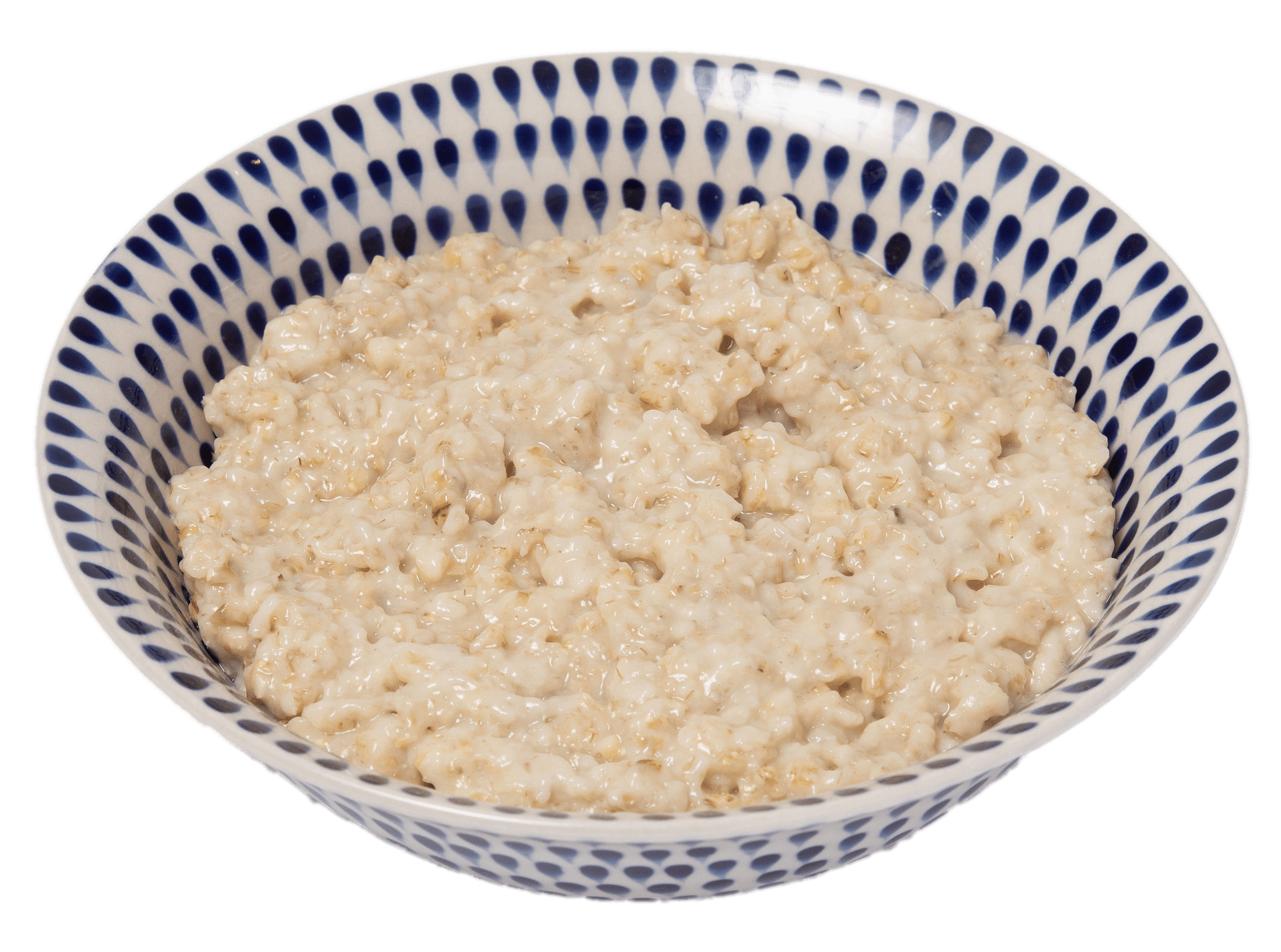 Simple Creamy Porridge in Blue and White Patterned Bowl PNG Image