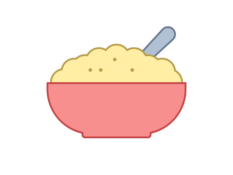 Simple Pink Bowl of Creamy Porridge with Spoon Cartoon PNG Illustration