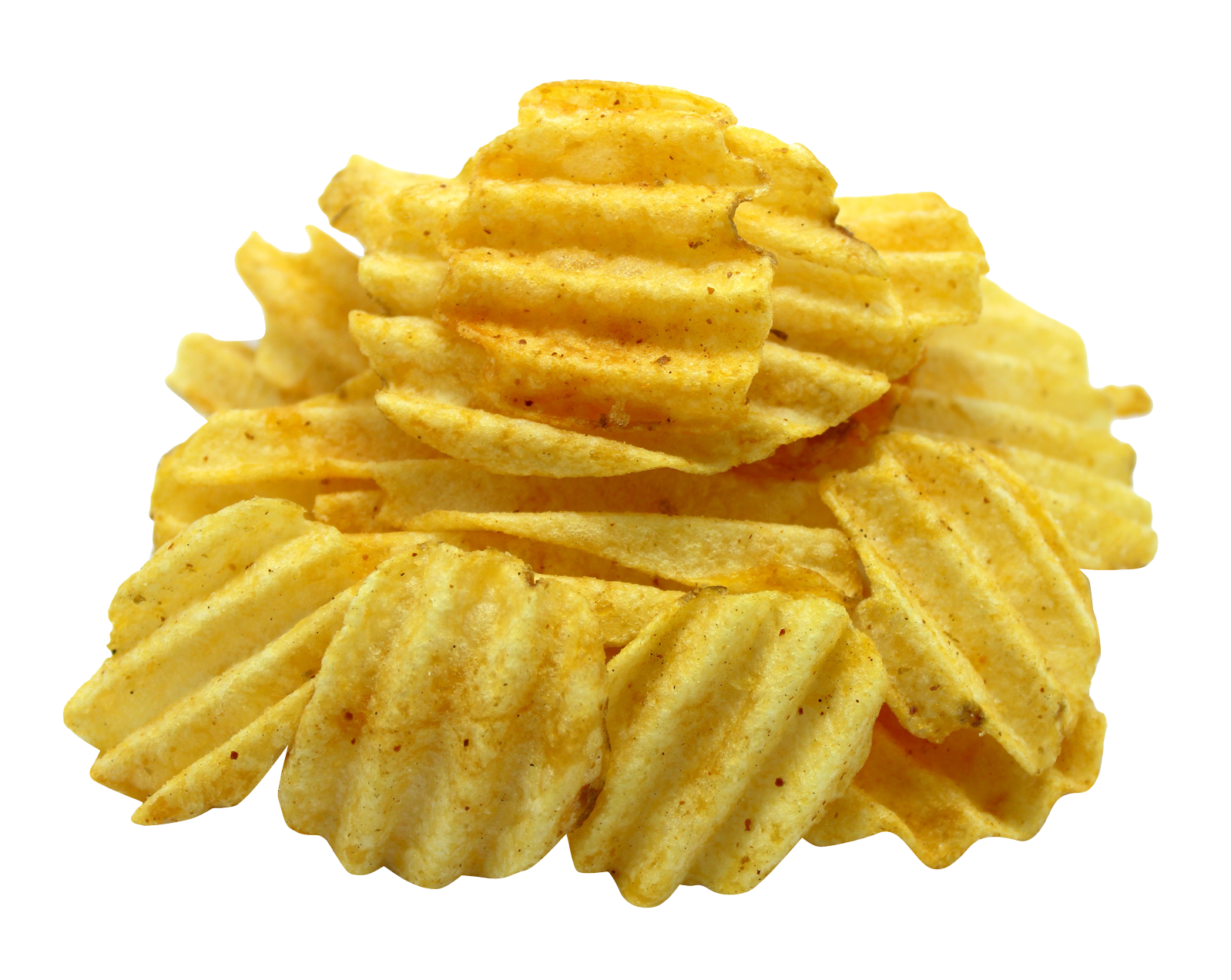 Stack of Ridged Golden Potato Chips Isolated Snack PNG Image