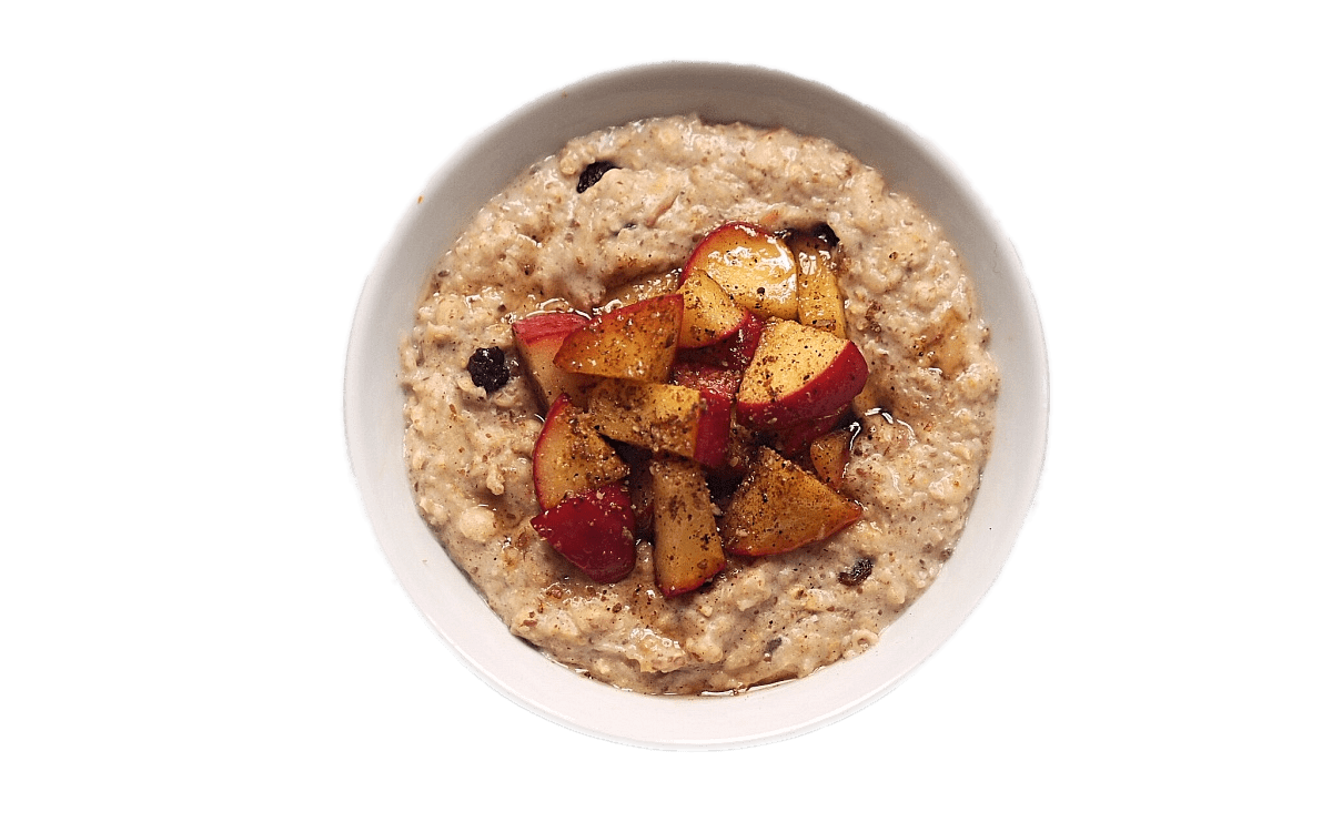Warm Porridge Bowl Topped with Diced Apple and Toasted Nuts PNG Image
