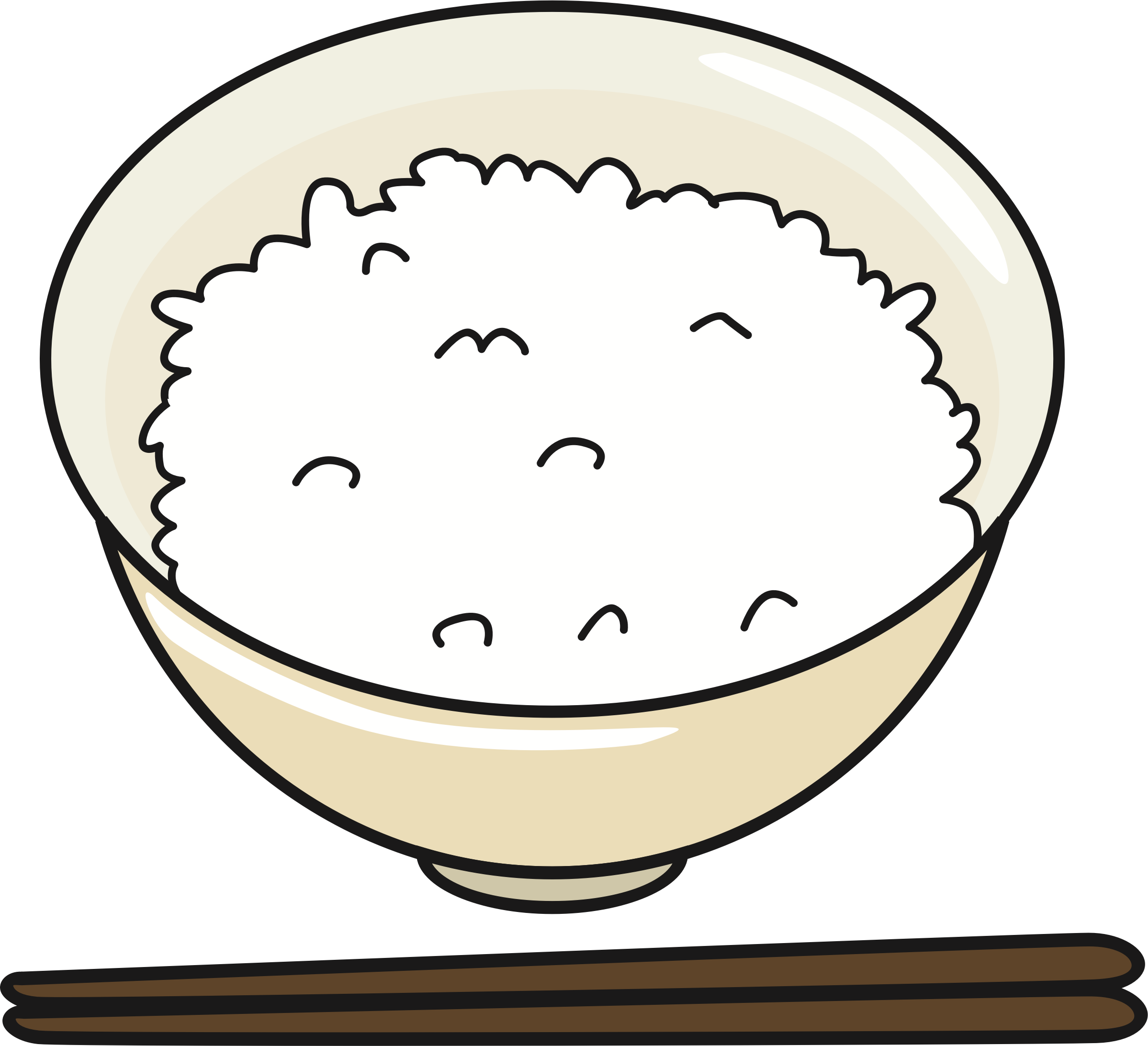 Black Line Icon of Steaming Rice Bowl with Chopsticks PNG Illustration