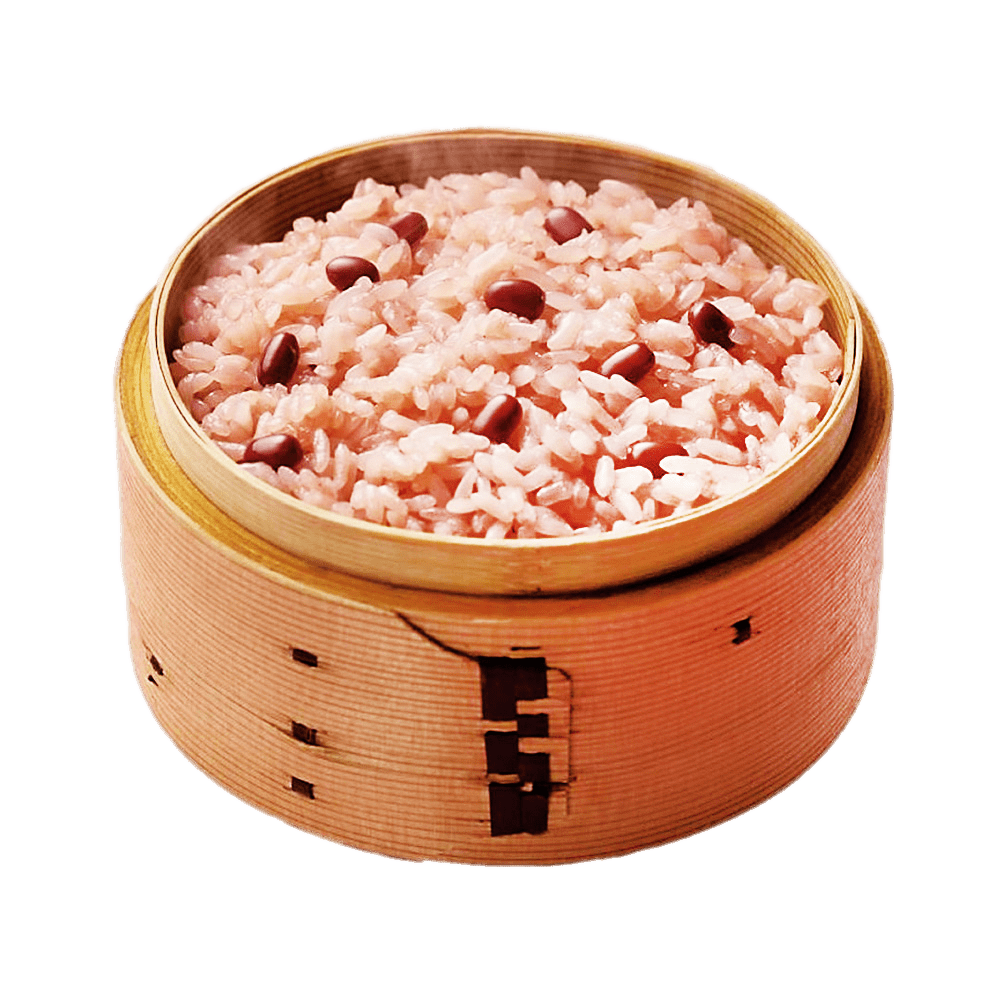 Cooked Brown Rice in Round Bamboo Bowl with Chopsticks PNG Image