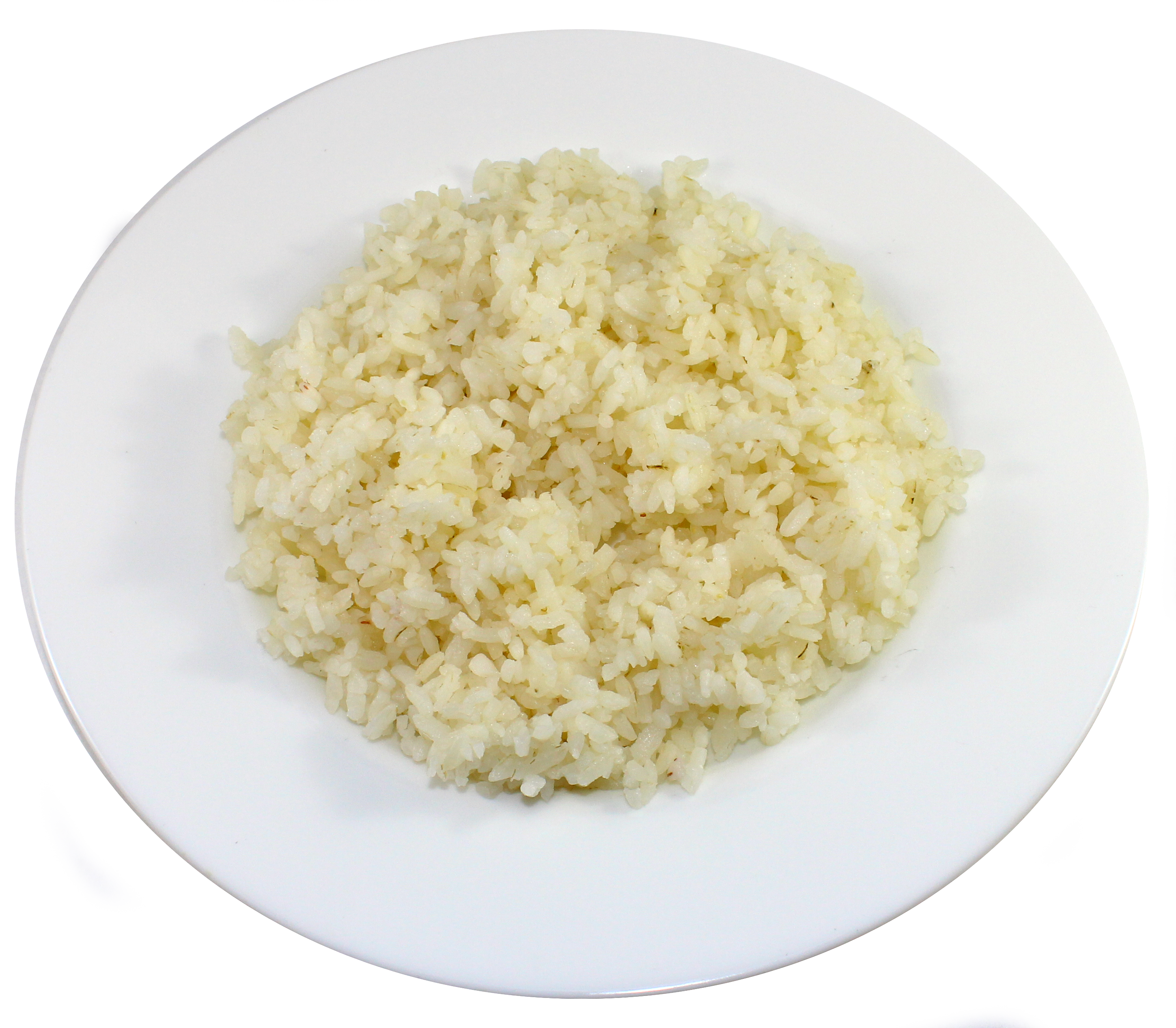 Cooked Rice with Herbs on Plain White Ceramic Plate PNG Food Image