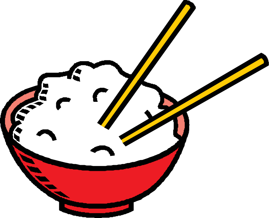 Cute Cartoon Rice Bowl with Chopsticks and Smiling Rice PNG Icon