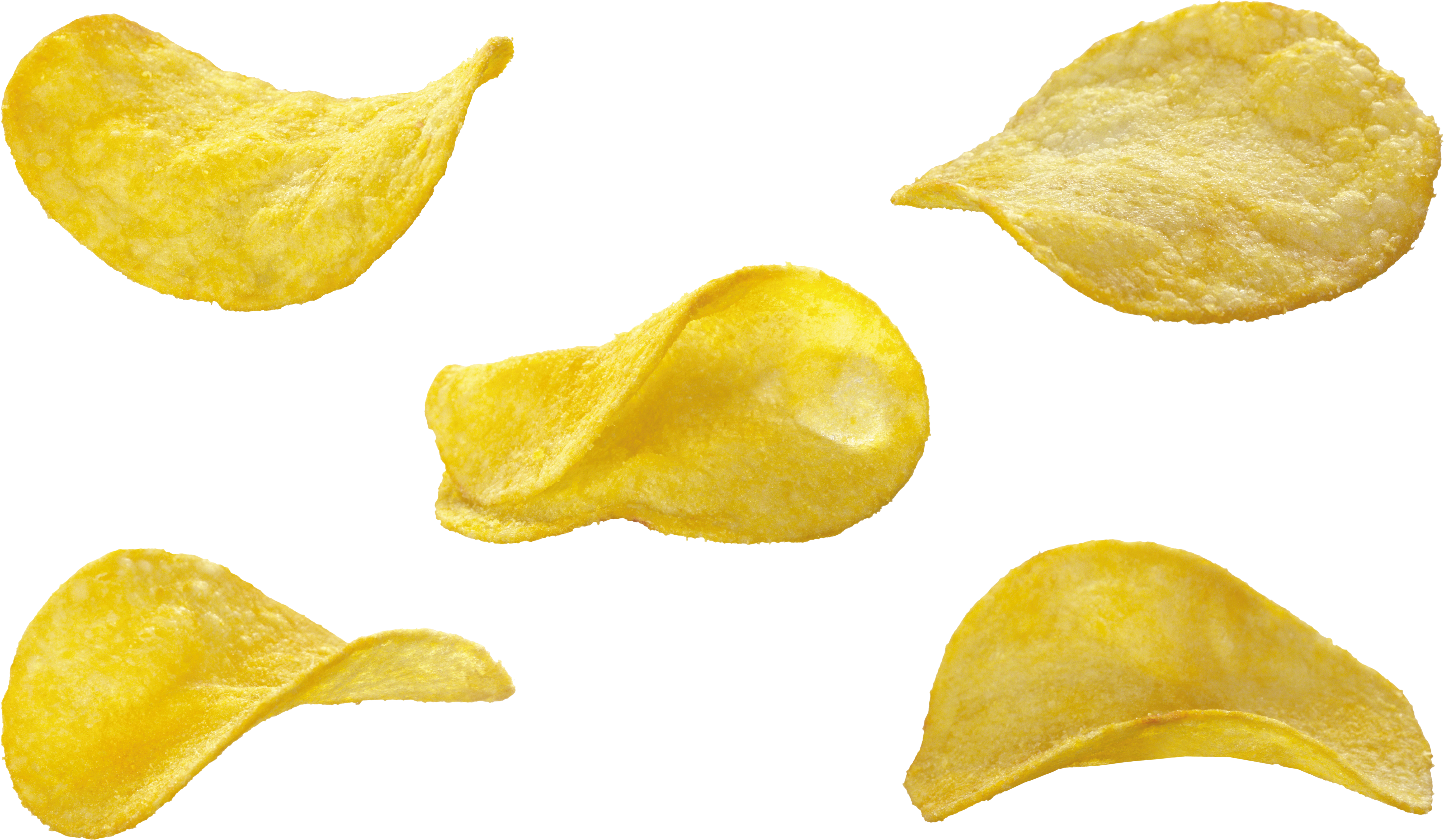Golden Ridged Potato Chips Scattered Snack Food PNG Cutout