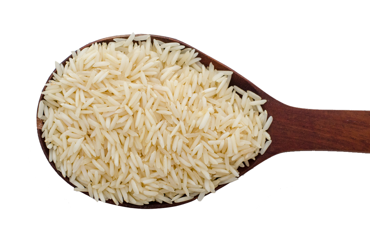 Long Grain Basmati Rice on Wooden Serving Spoon Isolated PNG Image