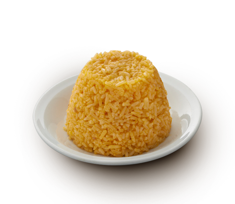 Molded Golden Seasoned Rice Serving on White Plate PNG Food Image