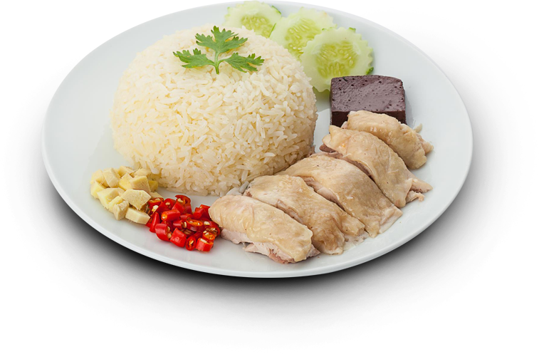 Molded Rice with Sliced Meat and Vegetables on White Plate PNG Image