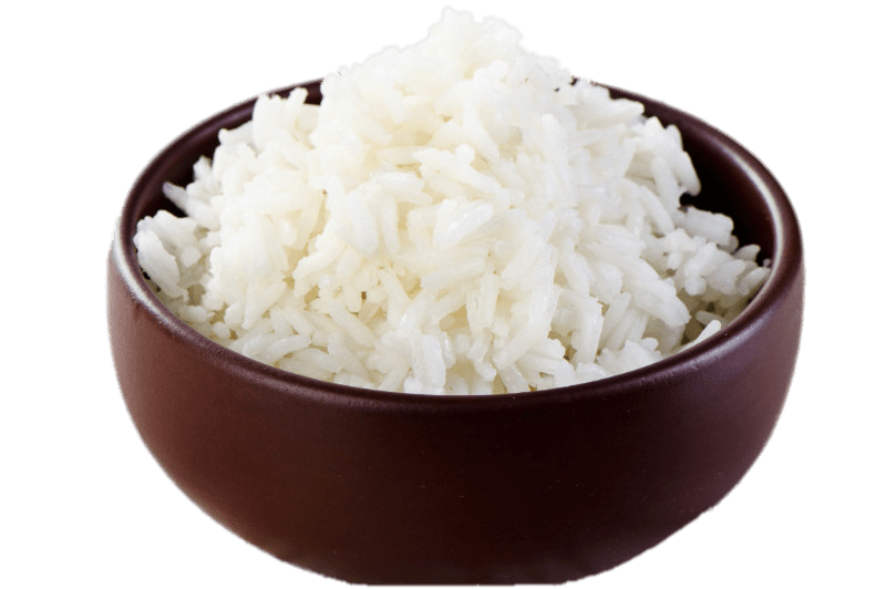 Plain Cooked Jasmine Rice in Dark Wooden Serving Bowl PNG Image