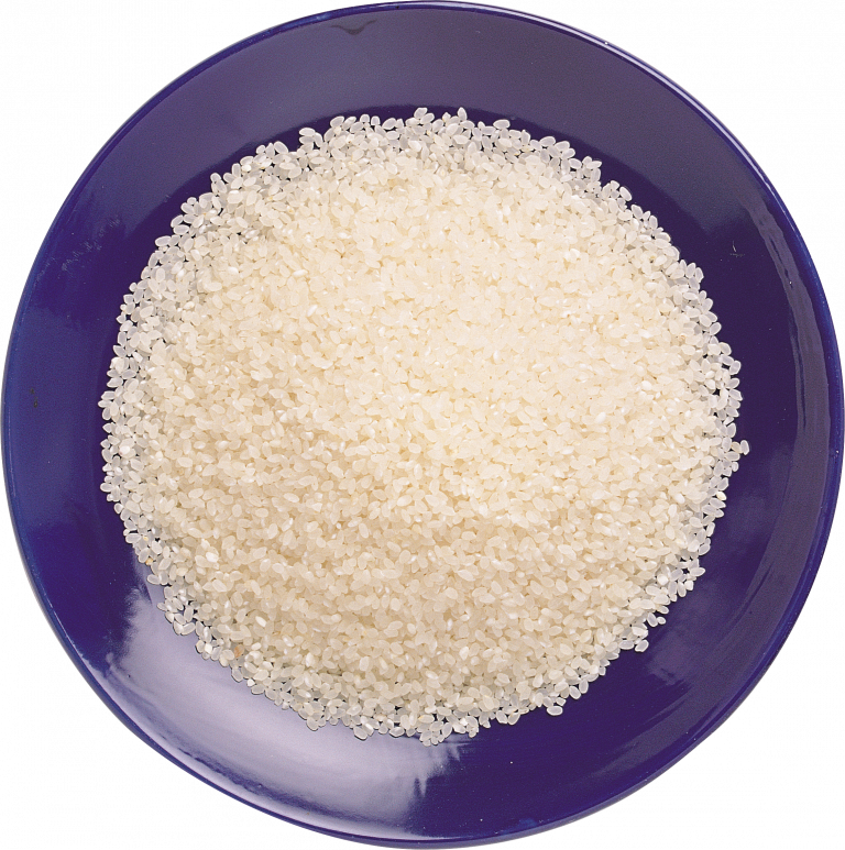 Raw White Rice Grains in Purple Ceramic Bowl PNG Ingredient Image