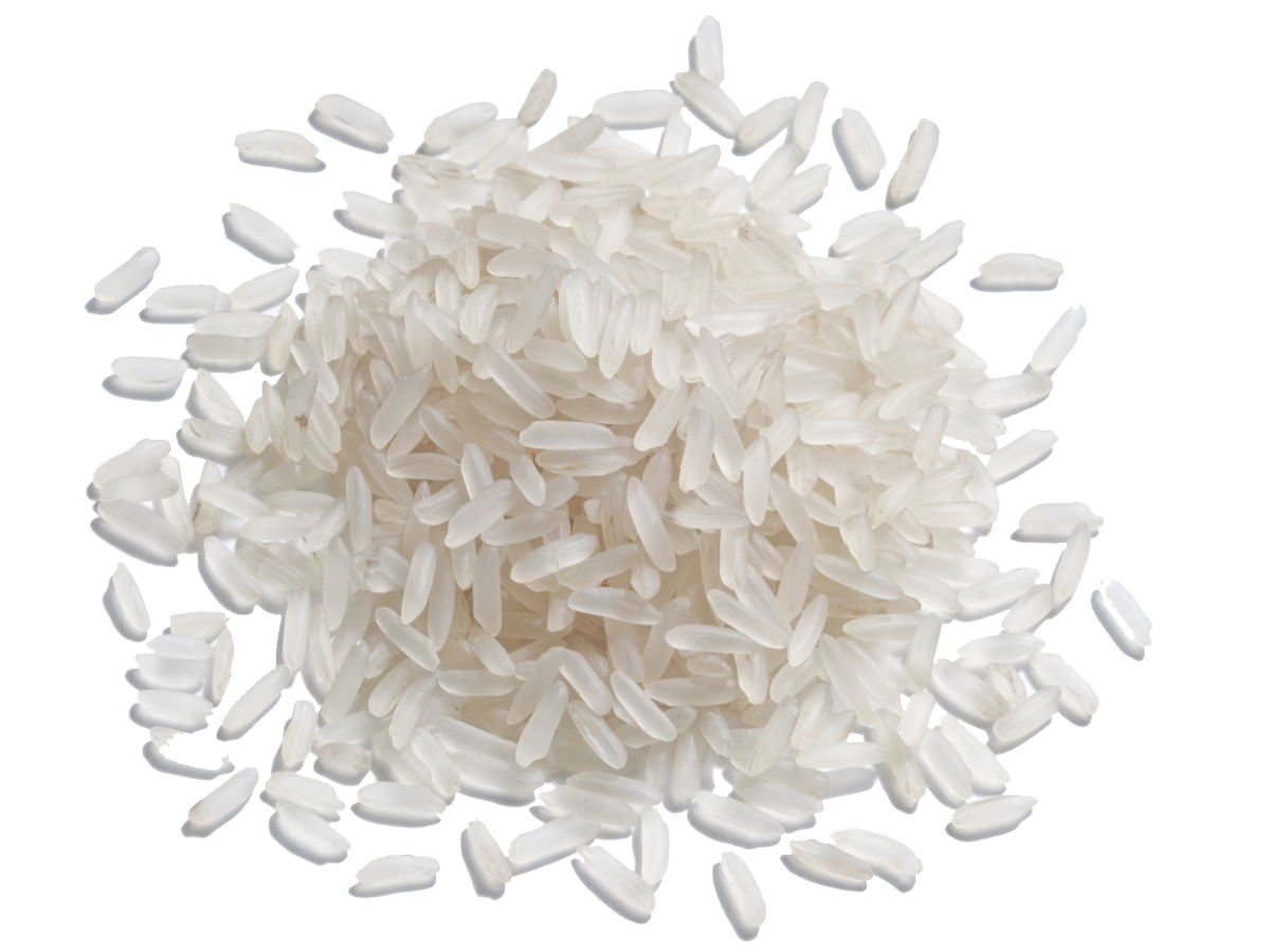 Raw White Rice Kernels in Clear Glass Bowl Top View PNG Image