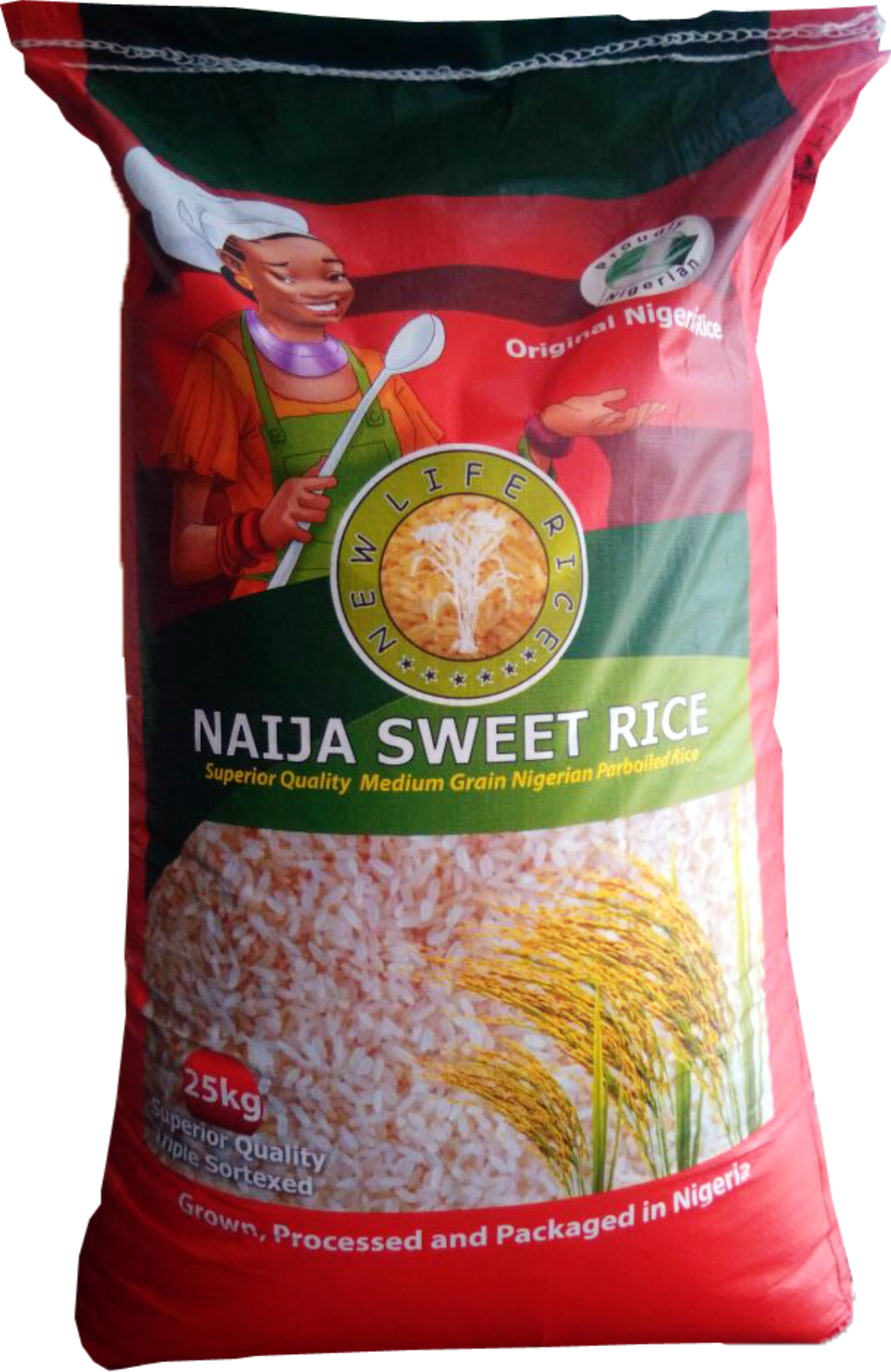 Red and Green Bag of Premium Rice Product Packaging PNG Image