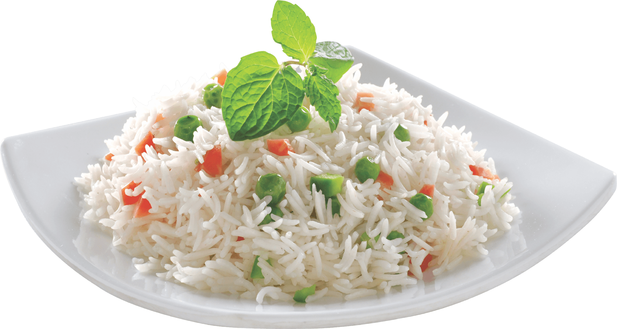 Seasoned Rice Pilaf with Vegetables and Fresh Herbs on White Plate PNG Image