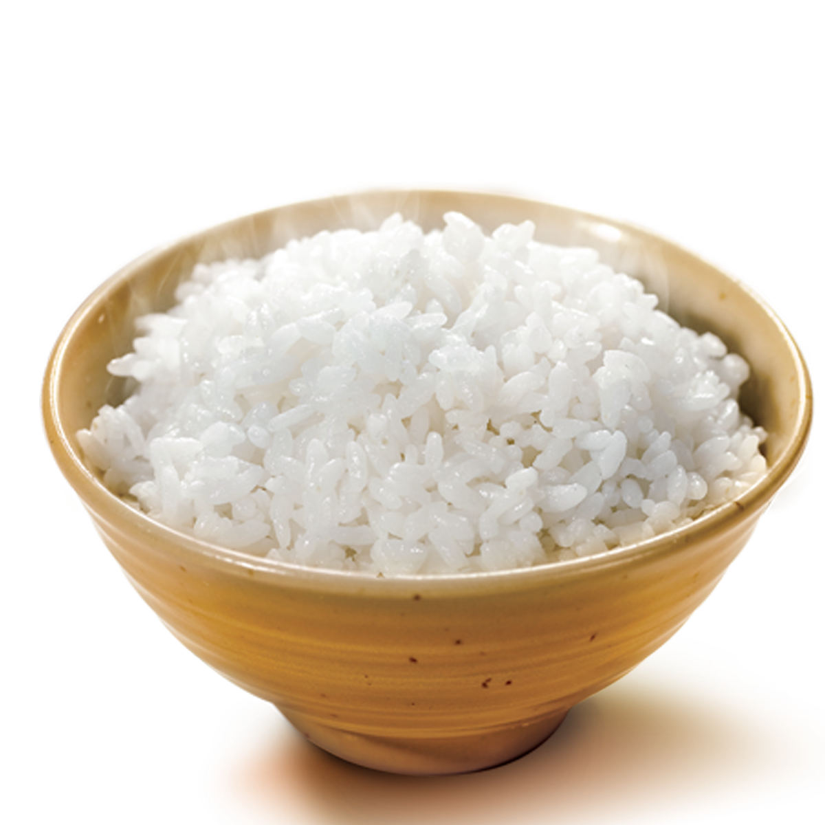 Steamed White Rice in Brown Wooden Bowl Close Up PNG Food Image