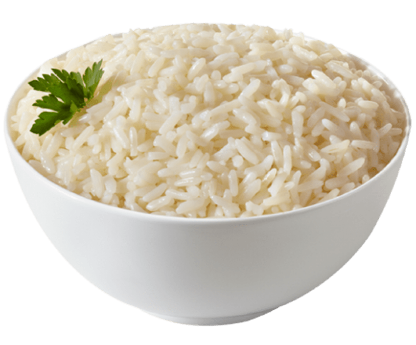 Steamed White Rice with Fresh Parsley in White Ceramic Bowl PNG Image