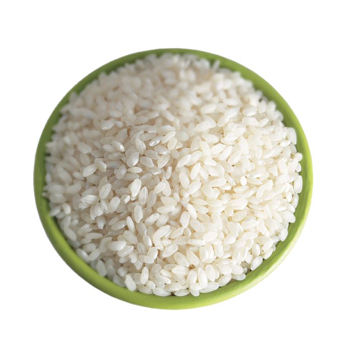 Top View of Raw White Rice in Clear Glass Bowl PNG Ingredient Image