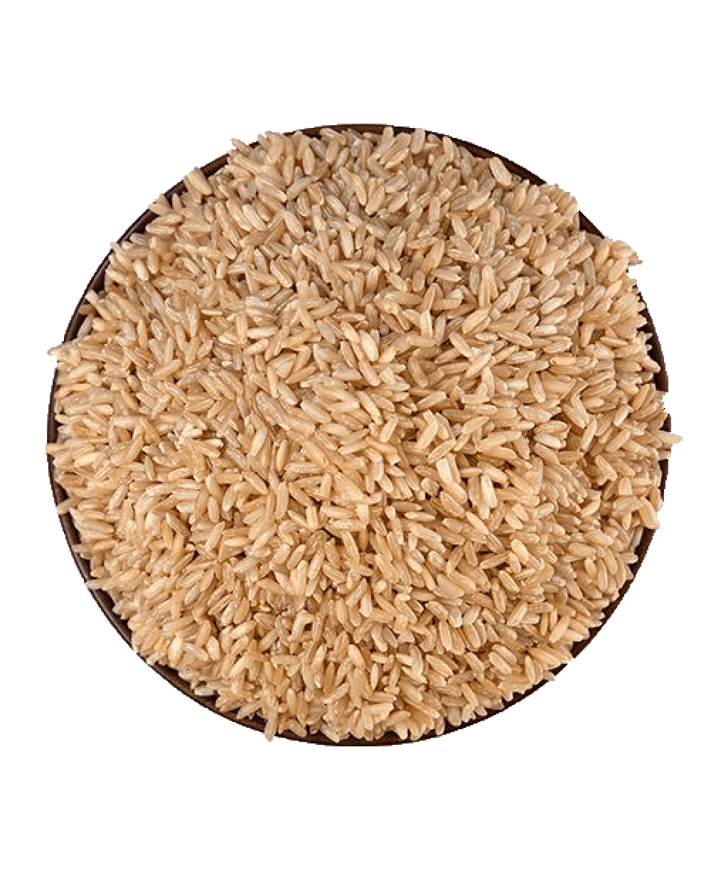 Top View of Uncooked Brown Rice Grains in Circular Pile PNG Image