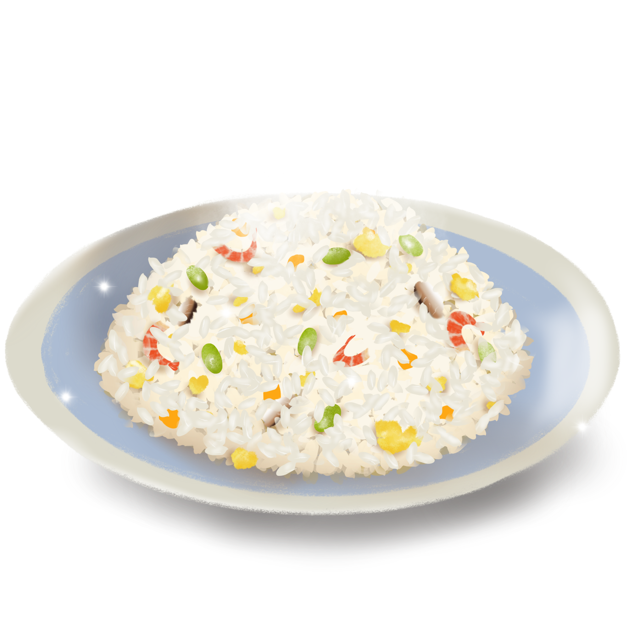 Vegetable Fried Rice with Peas and Diced Carrots on White Plate PNG Image