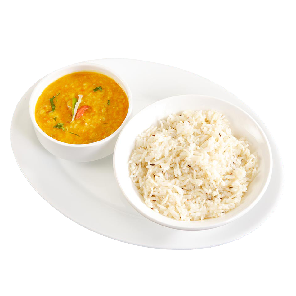 White Rice with Yellow Curry Soup in Small Serving Dishes PNG Image