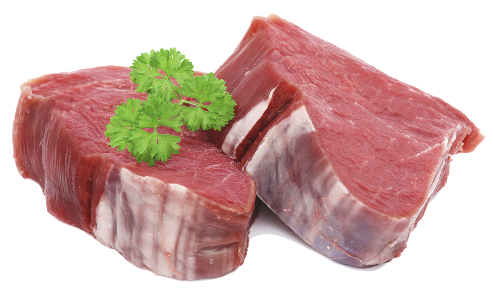 Assorted Raw Meat Cuts with Fresh Green Garnish PNG Image