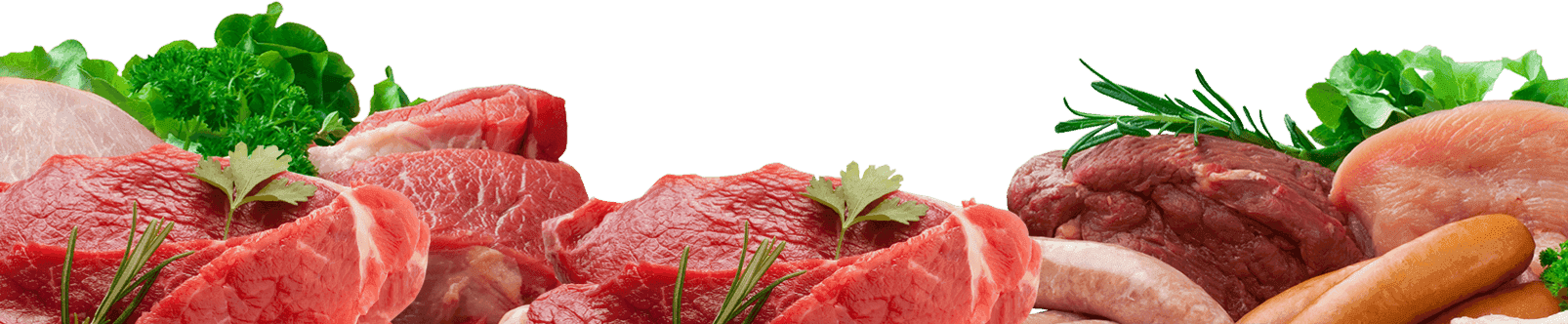 Assortment of Fresh Raw Meat Cuts and Sausages PNG Butcher Image