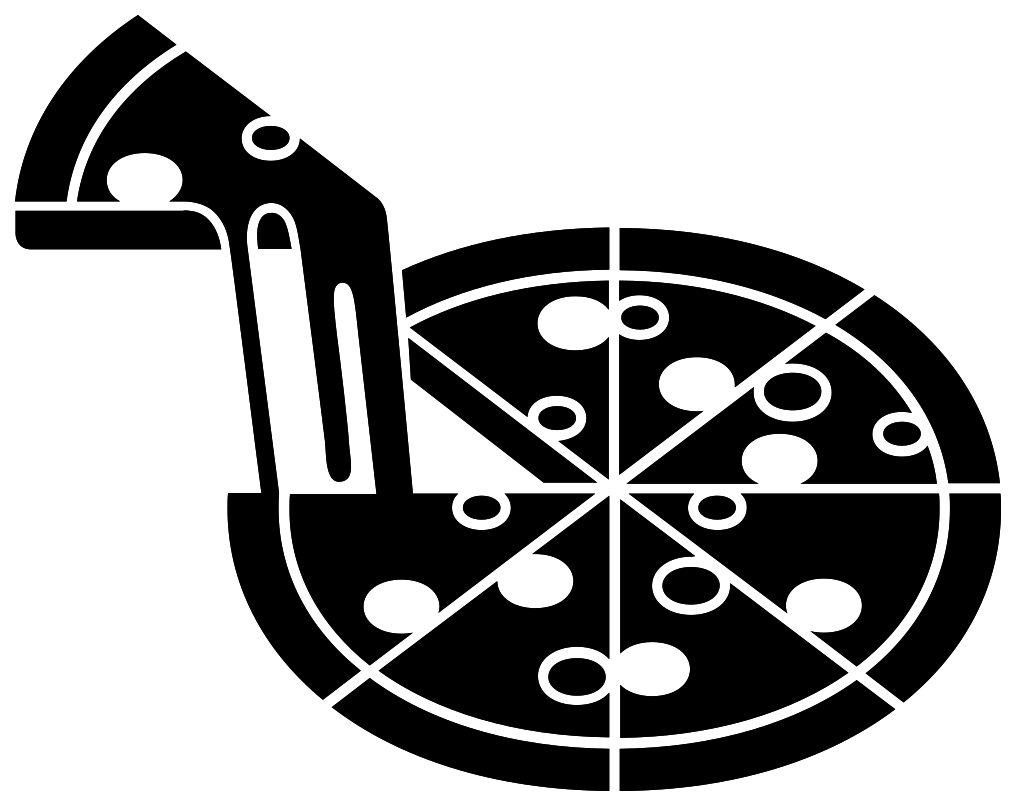 Black and White Line Icon of Pizza Wheel and Cutter PNG Illustration