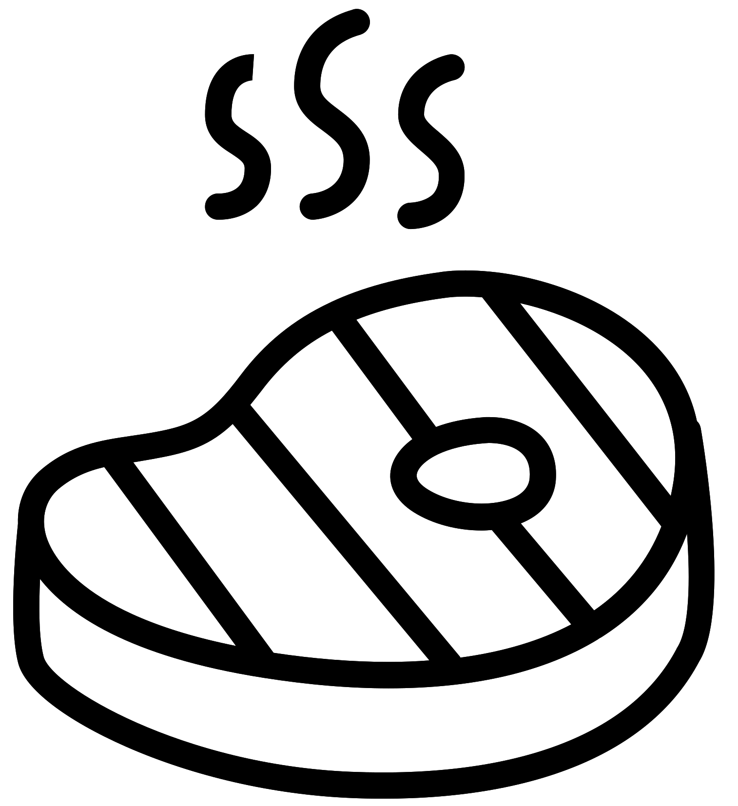 Black Line Icon of Grilled Steak with Rising Steam PNG Graphic