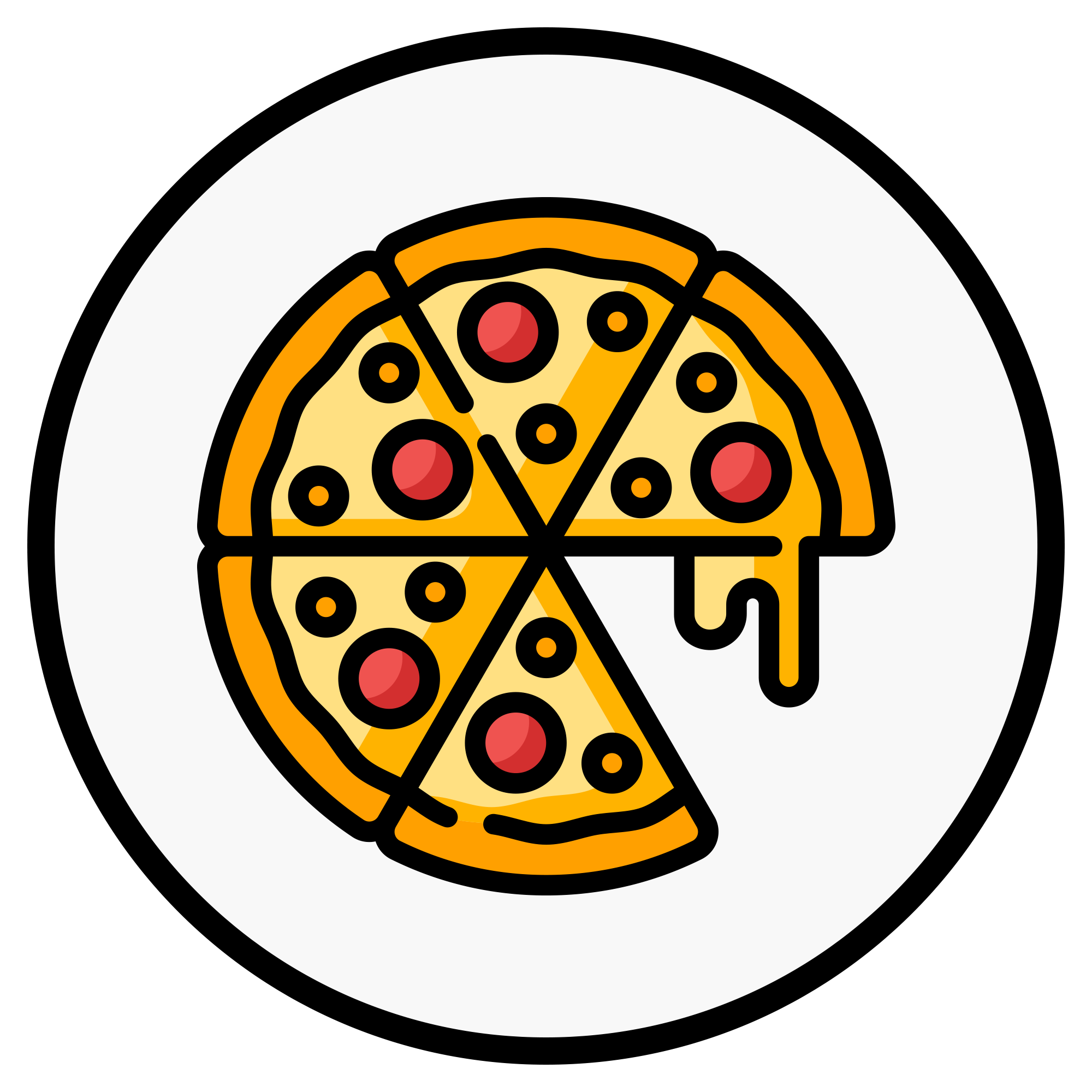 Circular Pizza Pie Icon with Colorful Toppings and Missing Slice PNG