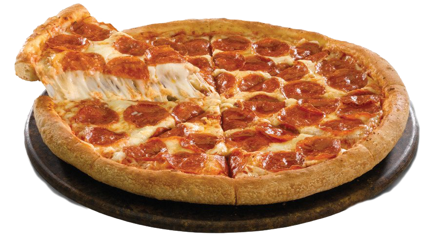 Classic Round Tomato and Cheese Pizza on Dark Baking Tray PNG Image