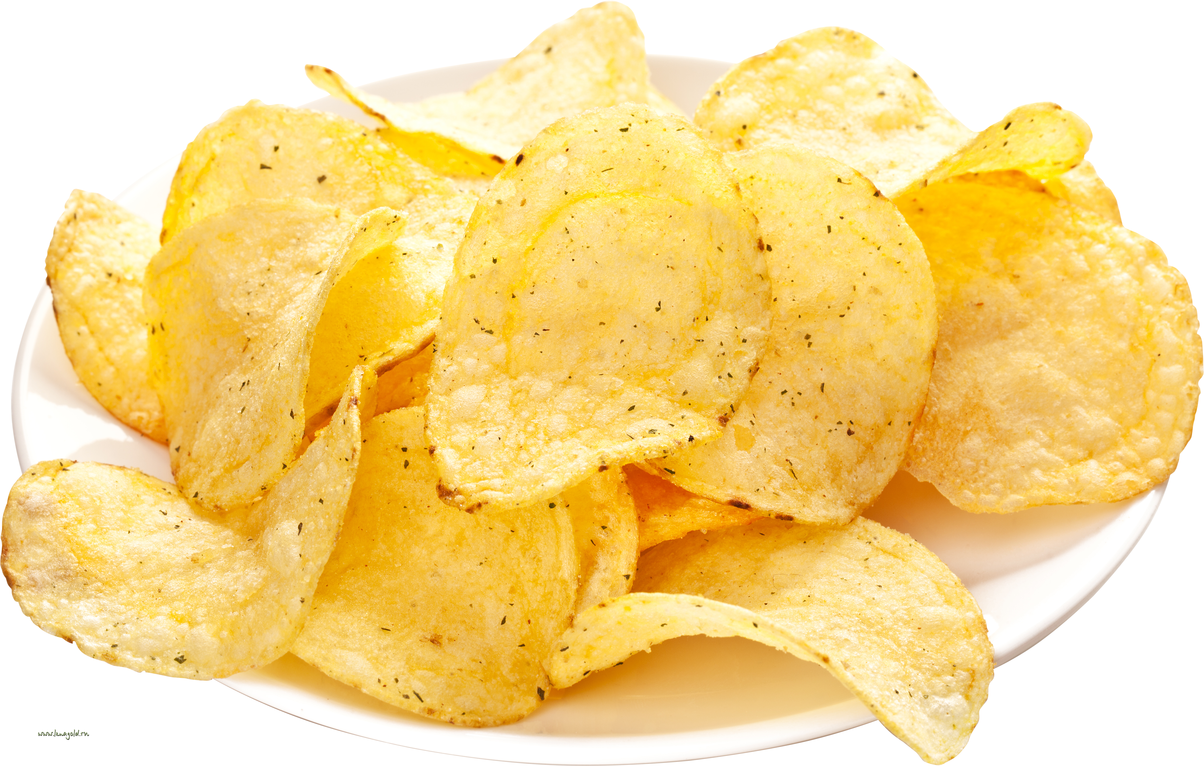 Crispy Potato Chips Served in White Bowl PNG Food Image